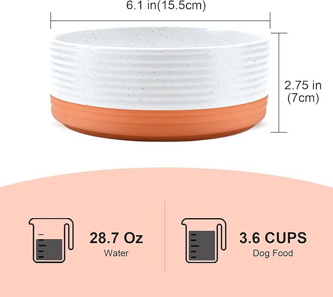 SPUNKYJUNKY Ceramic Dog and Cat Bowls 2 Pack, 6.1'' Dog and Cat Food Water Double Feeding Bowls Non-Slip for Cats and Medium Sized Breed Dogs Microwave Dishwasher Safe - 28.7 OZ, 2pcs, Pattern White