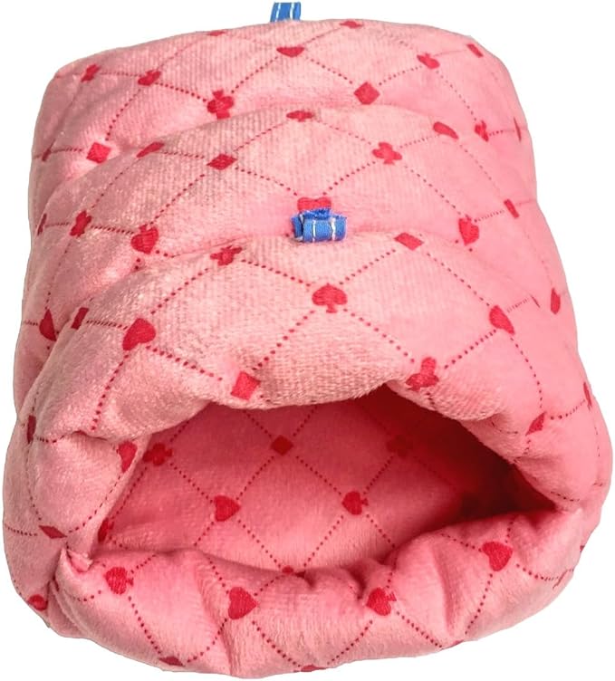 WowowMeow Small Animals Warm Hanging Cage Cave Bed for Hamsters, Guinea-Pigs, Rats, Rabbit and Chinchillas (L, Poker-Pink)