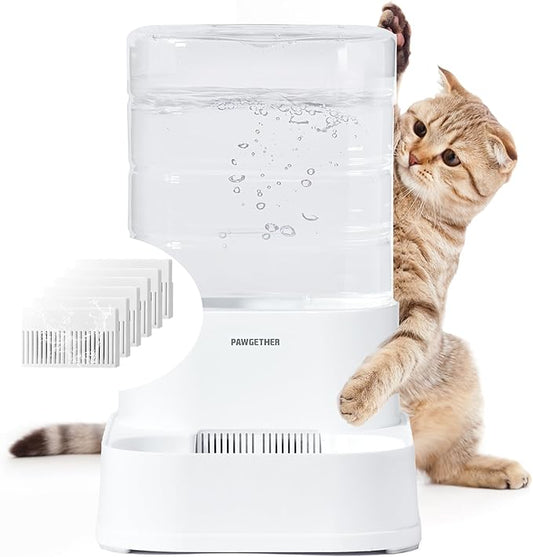 PAWGETHER® Gravity Cat Water Dispenser with 6 Pcs Filters Pet Waterer for Cats and Small to Medium Sized Dogs 1 Gallon/3.5L