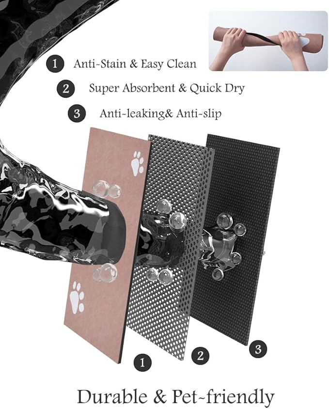 Pet Feeding Mat-Absorbent Dog Mat for Food and Water Bowl-No Stains Quick Dry Water Dispenser Mat-Dog Accessories Pet Supplies-Bowl for Messy Drinkers（Dusty Pink,23"x34"