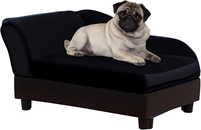 PawHut Luxury Fancy Dog Couch with Hidden Storage, Small Dog Sofa Bed with 2" Soft Foam, Modern Pet Furniture for Puppies & Little Breeds, Black