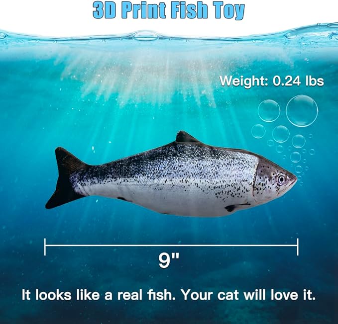 TOOGE 2 Pack 9" Floppy Fish Cat Toys with SilverVine and Catnip for Indoor Cats Interactive Flopping Fish Cat Kicker Catnip Toys for Cats Puppy Small Dogs (Salmon + Rainbow Trout)