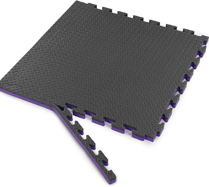 Xspec 1" Extra Thick 48 sq ft Reversible EVA Gym Foam Floor Mat Tiles (24" x 24"), Steel Pattern, 12 pcs, Black/Purple