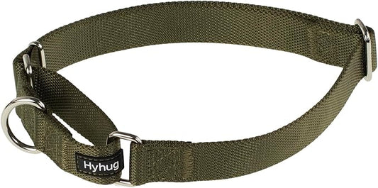 Hyhug Pets Premium Upgraded Heavy Duty Nylon Anti-Escape Martingale Collar for Boy and Girl Dogs Comfy and Safe - Professional Training, Daily Use Walking. (Army Green, Medium)