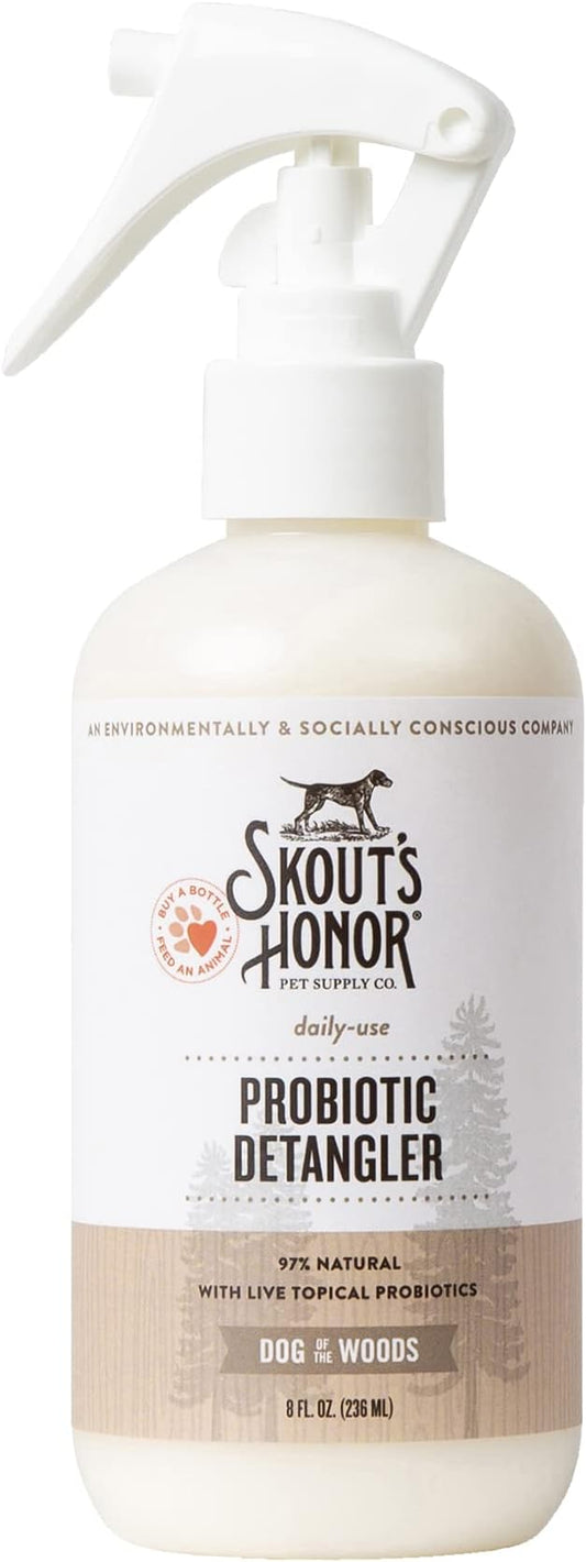 Skout's Honor Pet Detangler Spray - Hydrating & Conditioning with Avocado Oil & Probiotics, 97% Natural, Paraben & Sulfate-Free, softens for a More brushable Coat, Daily Use, 8oz, Dog of The Woods
