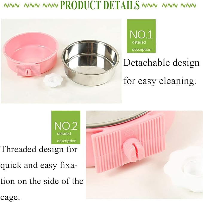 kathson Crate Dog Bowl, Removable Stainless Steel Hanging Pet Cage Bowl Food & Water Feeder Coop Cup for Cat, Puppy, Birds, Rats, Guinea Pigs 6pcs Large(2×Blue,2×Green,2×Pink)