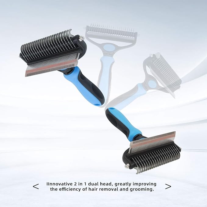 Pet Grooming Tool - 2 Sided Undercoat Rake for Cats & Dogs - Safe Dematting Comb for Easy Mats & Tangles Removing