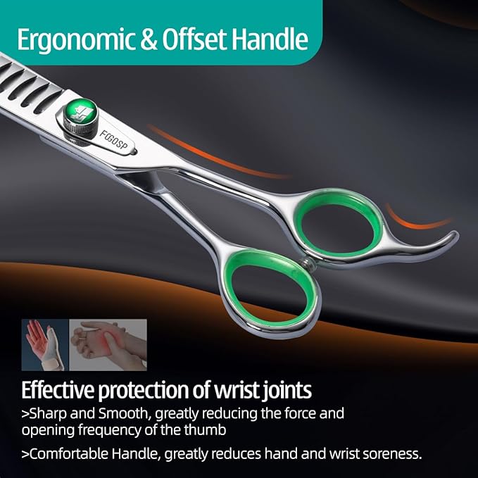 Professional Thinning Shears for Dogs 8 inch Dog Grooming Scissors for Pet Long Chunkers Shears Japanese 440C 70% Thinning Rate 24 Teeth Green Clover