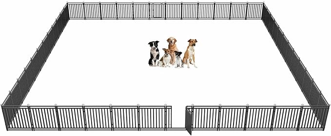 Dog Fence Outdoor Indoor, 32" Inch Height 48 Panels Dog Playpen for Large/Medium/Small Dogs Metal Dog Pen for Yard Camping and RV | Black-Silver