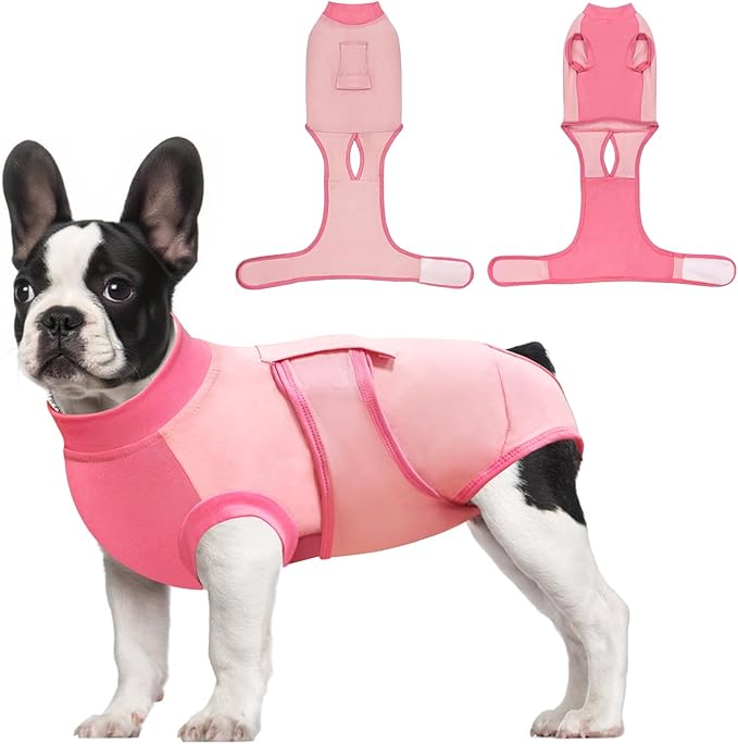 Idepet Dog Recovery Suit Female,Dogs Onesie Suit Surgery Male Breathable Pet Bodysuit for Spay Neuter E-Collar & Cone Alternative Surgical Suit Puppy Abdominal Anti Licking Wounds Shirt (Pink, XXL)