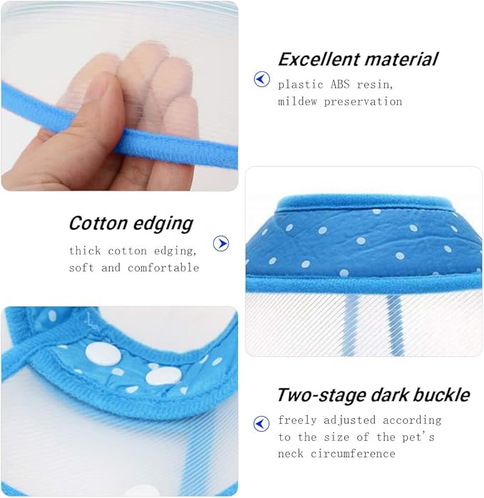 Pet Cone Recovery Dog Cone Adjustable Dog Collar Clear Padded Collar with Breathable Soft Edge, Plastic Puppy Cone Protect The Neck Surgery Recovery, Designed for Cats and Puppies (Small, Blue)