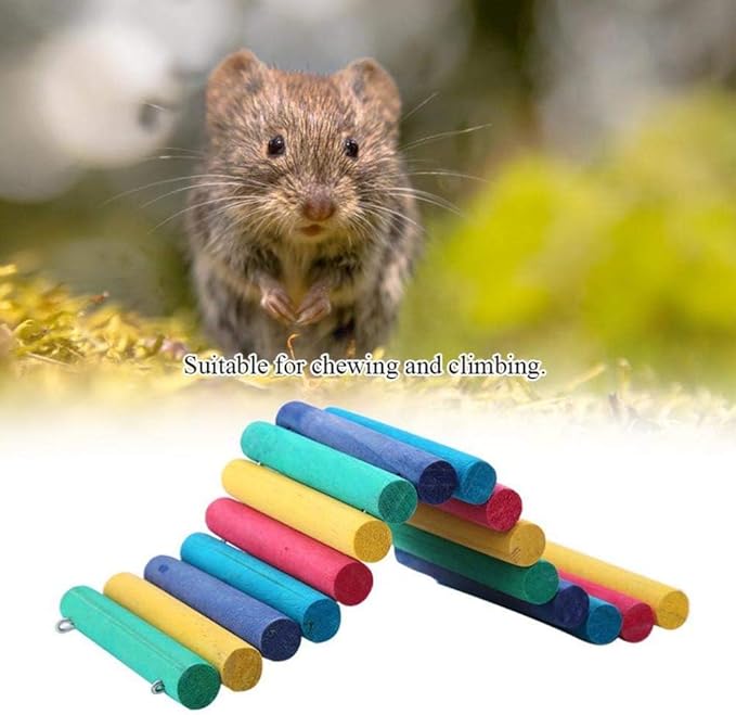 PIVBY 2PCS Wooden Hamster Bridge, Flexible Natural Wooden Ladder Bridge Tunnel Hideout, Hamster cage Accessories for Small Animals Guinea Pig, Rat, Chinchilla, Gerbil, Mice, Mouse (Colorful)