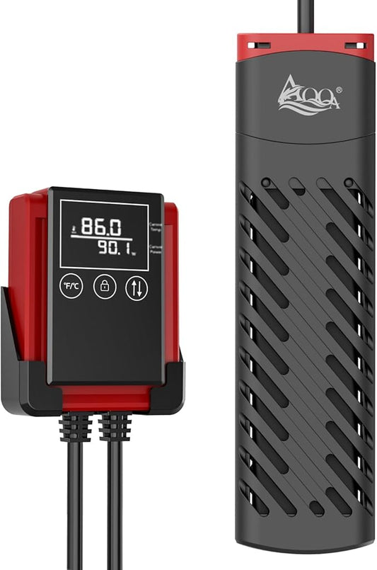 AQQA Aquarium Heater 500W Heater for Fish Tank 53-130 Gal PTC Submersible Heater with External Digital Controller Adjustable Temp Range 59-94℉ Over-Temperature Protection (500W for 53-130Gal)