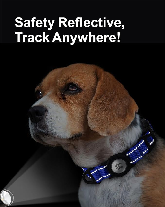 TagME Airtag Dog Collar,Waterproof Reflective Pet Collar with Airtag Holder,Soft Padded and Double D-Rings for Medium Dogs,Navy Blue