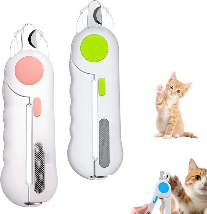 Pets Nail Clippers with Light, Cat Dog Nail Clippers with Built-in Nail File, Sharp Blades, Portable Cat Nail Clipper, Cats Claw Trimmer, Adjustable Claw Clippe for Cats (Style C)
