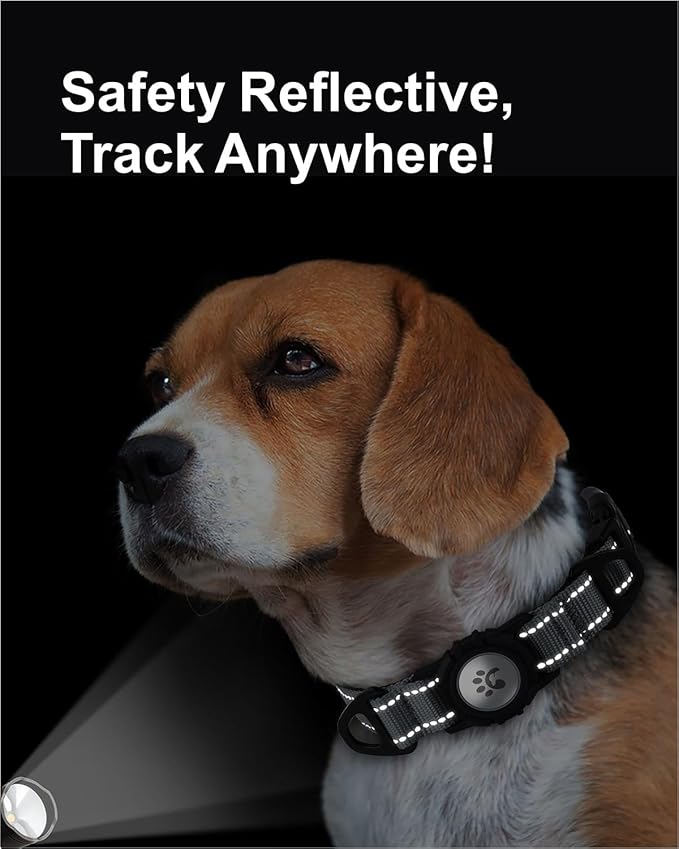 TagME Airtag Dog Collar,Waterproof Reflective Pet Collar with Airtag Holder,Soft Padded and Double D-Rings for Medium Dogs,Grey