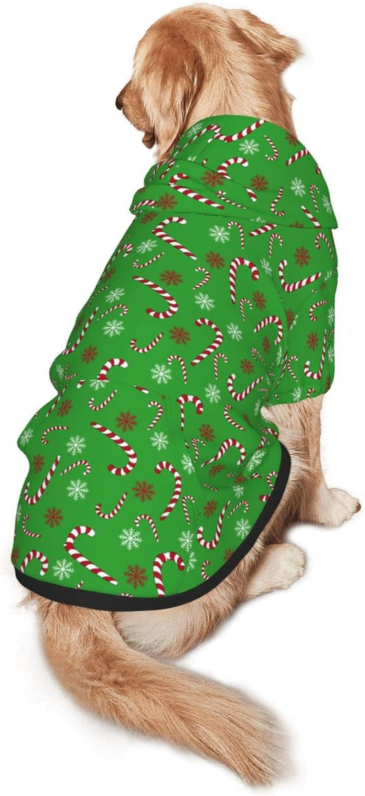Green Candy Cane Hoodie,Christmas Cosplay Dog Clothes with Pocket and Hat Winter Clothes Sweaters Small