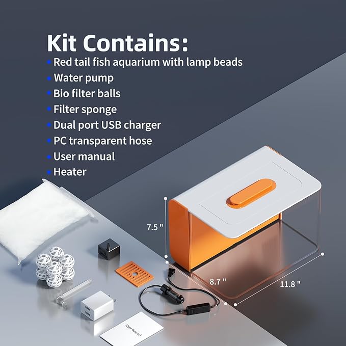 Small Fish Tank Aquarium Kit with Heater, Self Cleaning Hidden Filtration, Light, Lid, Adjustable Water Flow Pump, 2.5 Gallon, Acrylic