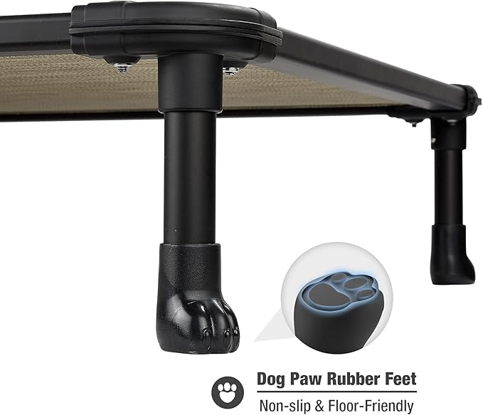Veehoo Chew Proof Elevated Dog Bed - Cooling Raised Pet Cot - Rustless Aluminum Frame and Durable Textilene Mesh, Unique Designed No-Slip Feet for Indoor or Outdoor Use, Beige Coffee, Medium