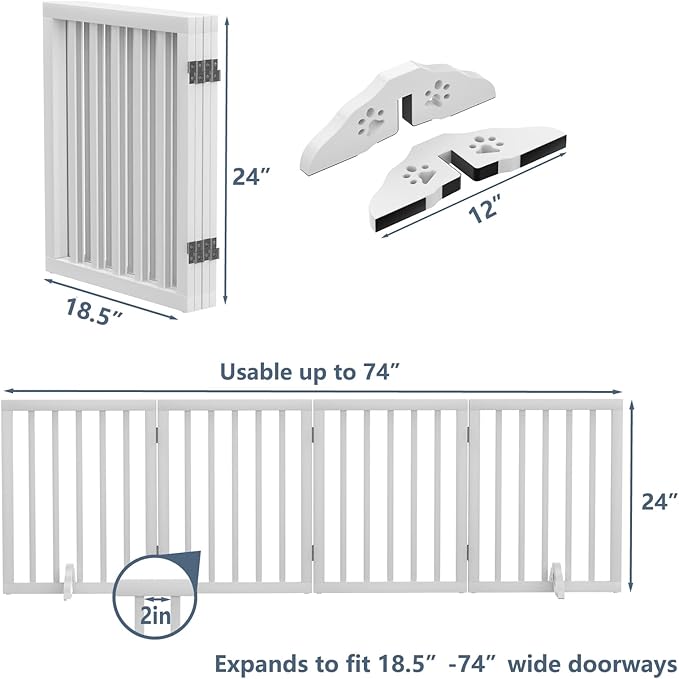 Wooden Dog Gate Freestanding Foldable Pet Gate 4 Panel Fully Assembled Dog Gates for Doorways House Stairs