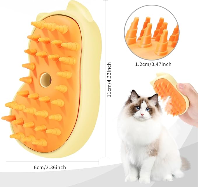 Rechargeable 3in1 Self-Cleaning Cat & Dog Deshedding Brush with 2 Gears for Long & Short Hair - Yellow