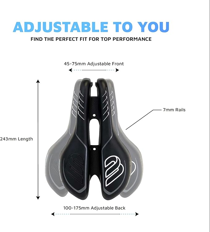 SRT 2.0 Adjustable Bicycle Saddle Noseless with Titanium Rails Custom Fit Comfort,Black w/Grey Accents