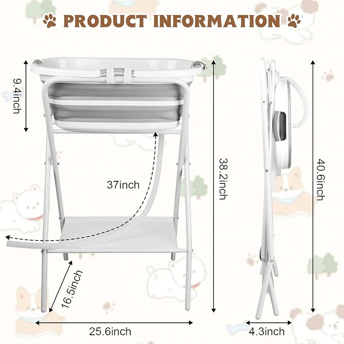 YUEPET Elevated Collapsible Dog Bathtub, Portable Shower Tub with Safety Collar, Foldable Dog Washing Station for Bathing and Grooming for Puppies Medium Dogs Cats Pets