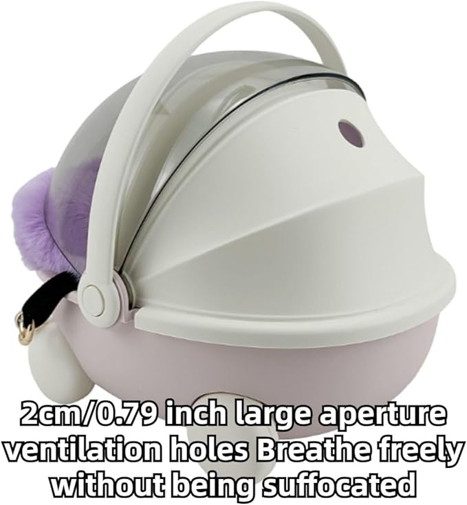 Sugar Glider Carrier Cage with Warm Nest, Cushion, Mat and Safe Lock, Portable Cages with Chain, Small Animals Travel Carrier Plastic Breathable Outgoing Box for Hamsters (Purple)