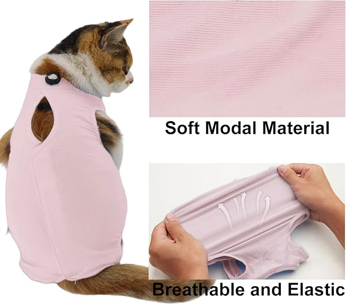 Cat Recovery Suit, Surgical Recovery Clothes for Abdominal Wound or Skin Disease, Cats Onesie After Surgery and Spay, E-Collar Alternative Pajama Suit (Pink, Small)