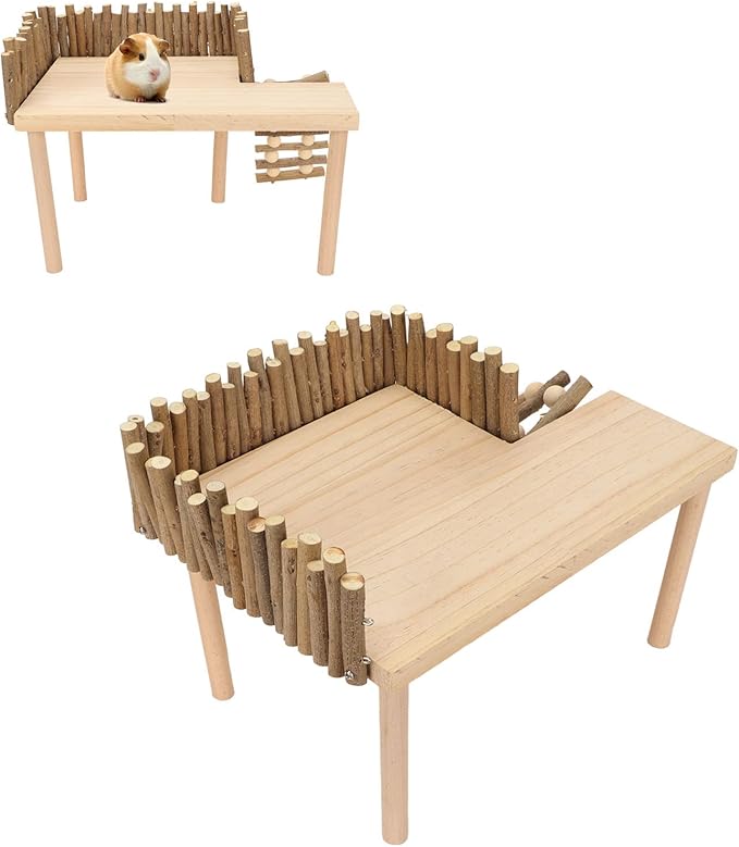 Tnfeeon Hamster with Climbing Ladder, Guinea Pig Toys Chinchilla Perch Cage Accessories Toy Wooden Play Gym Stand for Hamsters Squirrel Guinea Pig