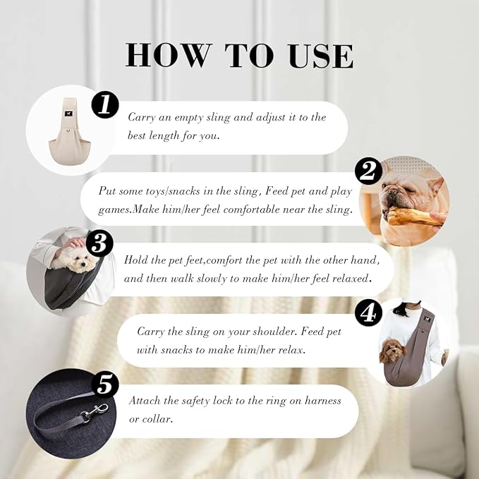 Dog & Cat Carrier Sling, Adjustable Soft Padded Shoulder Puppy Carrier, Hands-Free Dog Carrier Bag with Double Safety Buckles Premium Material for Outdoor Travel (Caramel, L)