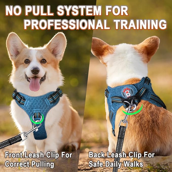 BARKBAY Dog Harness, Reflective Adjustable Puppy No Pull Harness, Breathable Soft, X-Small, Blue/Black