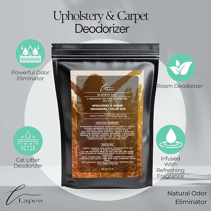 Blissful Day Carpet Freshener Powder Refill 36 oz | Powerful Odor Eliminator for Home | Upholstery Deodorizer | Carpet Deodorizer | Pet Urine | Cat Litter Box | Beautiful Day Fragrance