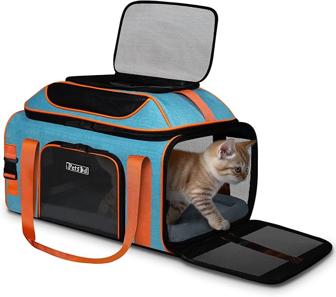 Petskd Top-Expandable Pet Carrier 19x13x9 Inches Southwest Allegiant Airlines Approved, Soft-Sided Carrier for Small Dog Under 12 lbs and Large Cat Under 15 lbs(Blue)
