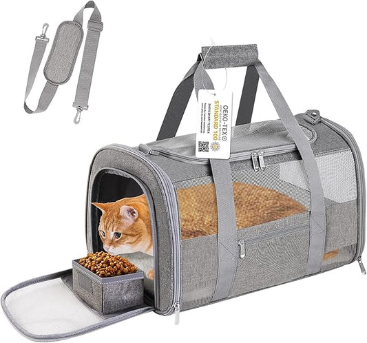 Pet Carrier Soft Side Cat Carrier Collapsible Travel Puppy Carrier Bag TSA Airline Approved Kitten Carrier Bag for 15 lbs Small Pets (Gray)