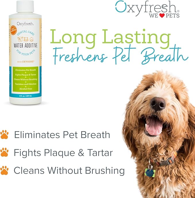 Oxyfresh Premium Pet Dental Care Solution Pet Water Additive: Best Way to Eliminate Bad Dog Breath and Cat Bad Breath - Fights Tartar & Plaque - So Easy, Just Add to Water! Vet Recommended 128 oz.