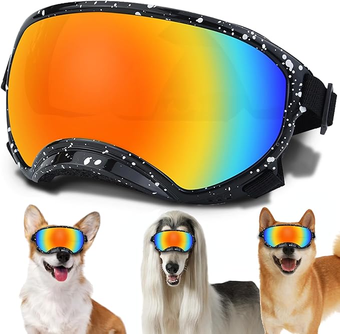 Medium Dog Sunglasses with Adjustable Strap UV Protection, Winproof Dog Puppy Sunglasses, Suitable for Medium Dog Pet Glasses, Dogs Eyes Protection,Soft Dog Goggles