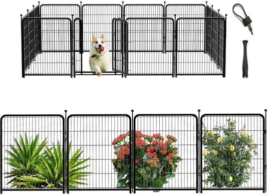 Dog Playpen 32 inch 16 Panels, Puppy Playpen Indoors, Dog Fence Outdoor for Yard, Wide Door Low Threshold Garden Fence for Medium/Large Pets. Black Dog Pens Total 35.4 Ft(L)