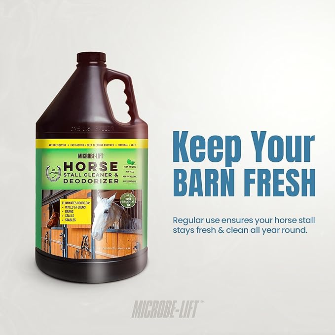 Microbe-Lift Horse Stall Cleaner & Deodorizer – 1 Gallon – Safe Concentrated Spray for Barns, Stables & Horse Areas – Fresh Clean Scent for All Surfaces – Food & Water Safe Formula