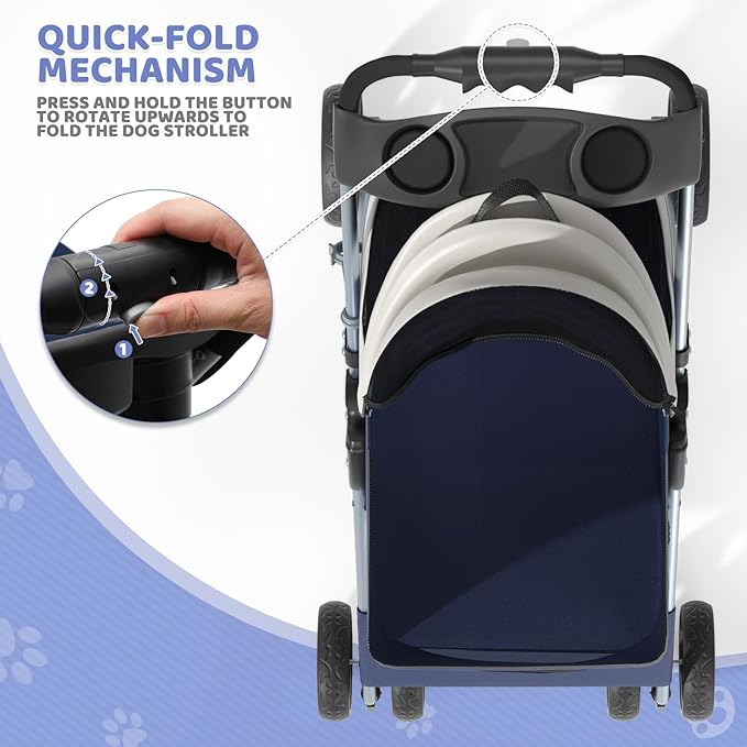 Magshion Foldable Pet Stroller, 3-in-1 Dog Travel Jogger with Detachable Carrier, Cup Holder, Storage Basket, Folding Carrier for Small/Medium Dogs & Cats Up to 33 lbs, Navy Blue