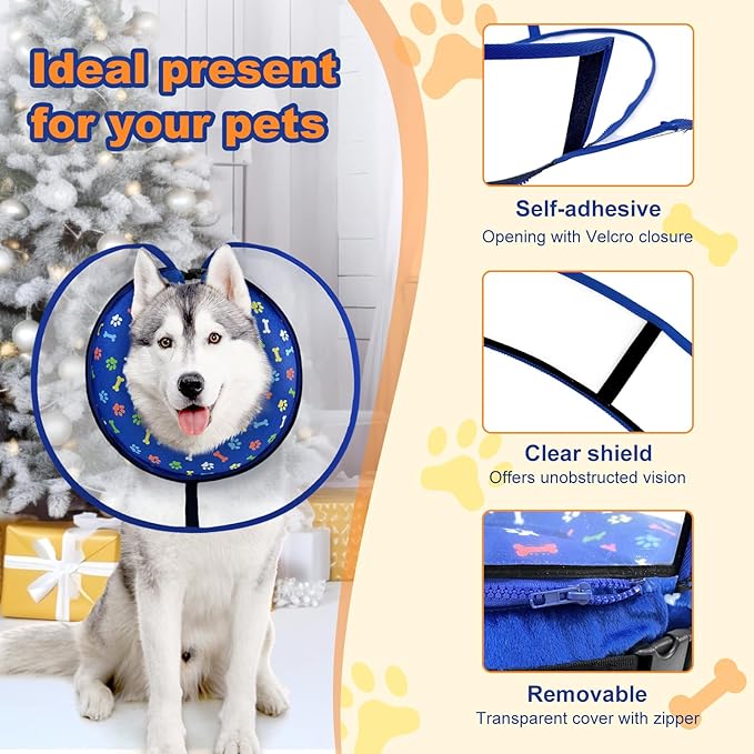 Dog Cone Collar with Enhanced Anti-Licking, Inflatable Dog Cone After Surgery, Adjustable Size with Soft Padding for Small Medium Large Dogs - Blue/M