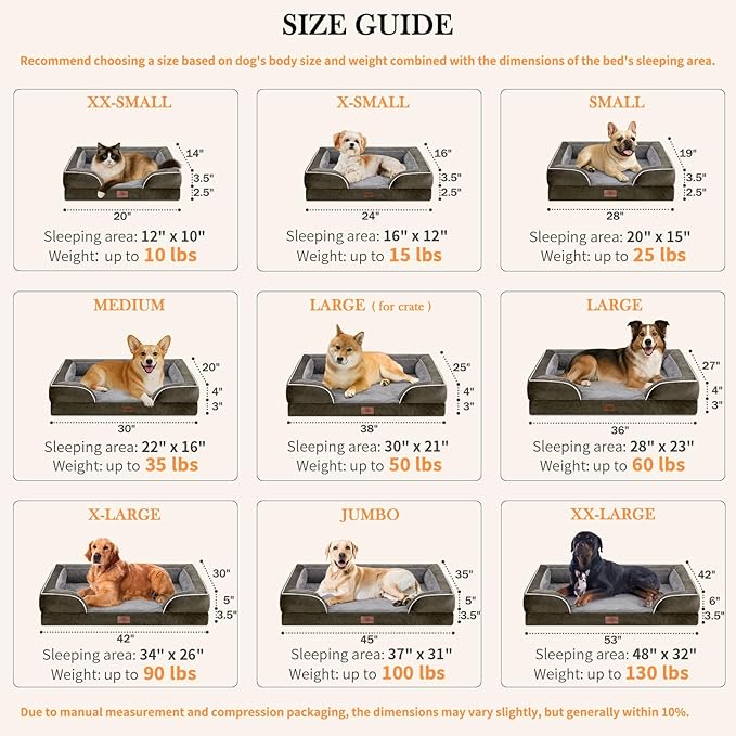 Comfort Expression Small Dog Beds Waterproof Cat Beds Orthopedic Foam Sofa Beds for Small Dogs Comfy Pet Bed with Washable Removable Cover & Non-Slip Bottom(XX-Small,Dark Green)