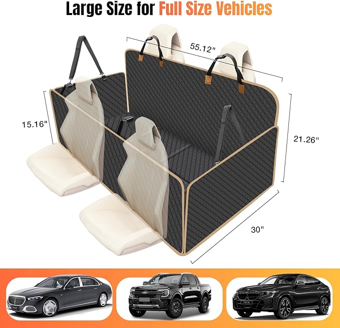 Dog Car Seat Cover for Back Seat, Larger Dog Car Bed Cover with Hard Bottom, Backseat Extender Hammock for Full SizeTruck/SUV 8 Panels - Black