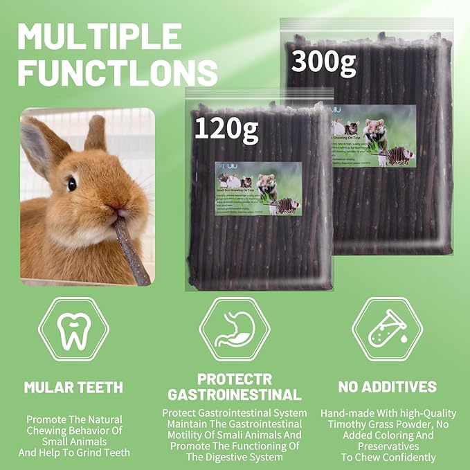 Natural Apple Wood Chew Sticks 300g (10.5oz) for Rabbits, Hamsters, Chinchillas, Guinea Pigs - Small Animal Dental Toys, Safe Untreated Teeth Grinding & Boredom Relief, Rodent Molar Health (120g)