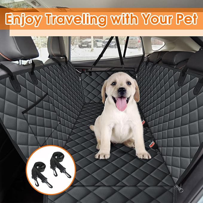 Waterproof Dog Car Seat Cover for Back Seat - Durable, Scratch Proof Pet Hammock with Nonslip Design & Storage Pockets, Fits Cars, SUVs, Trucks- S, Black