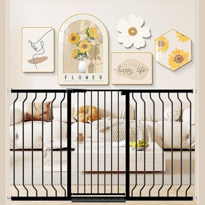 WAOWAO Extra Tall 40.55" Baby Gate 29.92-63.38" Wide Pressure Mounted Walk Through Swing Auto Close Safety Black Metal Toddler Child Dog Pet for Indoor Stairs,Doorways,Kitche