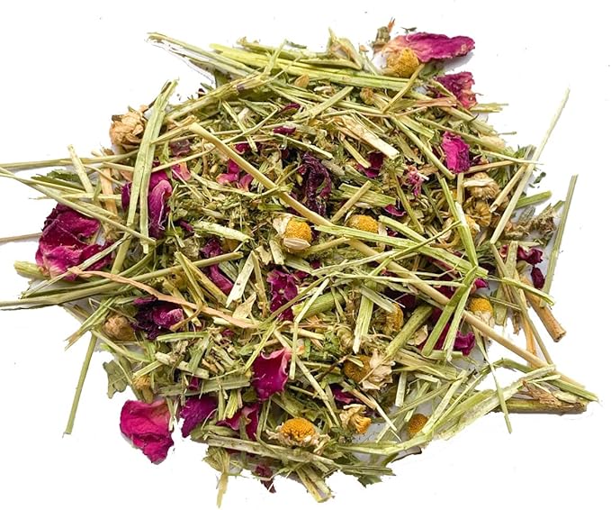 Herbal Calming Forage: Premium Rabbit Food, Hay for Guinea Pigs Food, Chinchilla Food, Hamster Treat Made with Timothy Hay & Organic Herbs (10 Ounces)