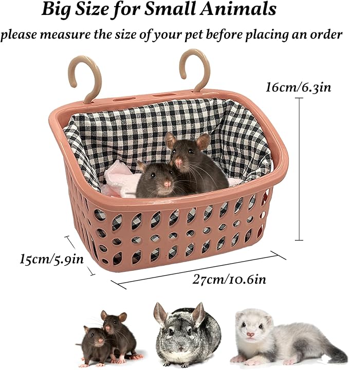 JWShang Rat Hammock for Cage, Chew Proof Hanging Basket Bed with Sturdy Hooks, Pet Cage Accessories, Safe Cozy Small Animal Rodent Hammock for Sugar Glider Mice Snuggling Sleeping