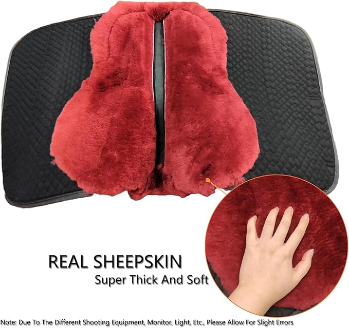 Woolous Dressage Saddle Pad, English Saddle Pad with Sheepskin Trim, Lambskin Wool Fleece Lining, Square Saddle Pad for Equestrian Riding, Comfortable & Shock Absorbing