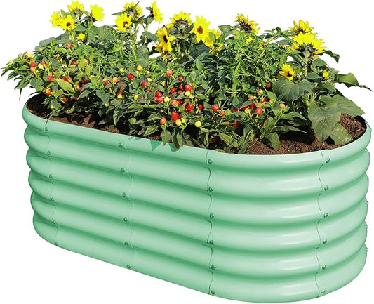 Land Guard 18“ Tall 4×2ft Galvanized Raised Garden Bed Kit, Galvanized Planter Garden Boxes Outdoor, Oval Large Metal Raised Garden Bed for Vegetables……… (Lime Green, 4×2×1.5ft)